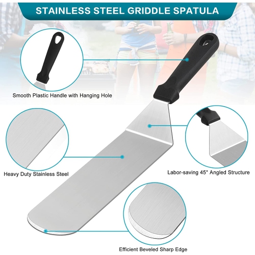 Griddle Accessories Set of 14, Heavy Duty Stainless Steel Grill Griddle Metal Spatulas for Cast Iron Flat Top Teppanyaki Hibachi Cooking, Burger
