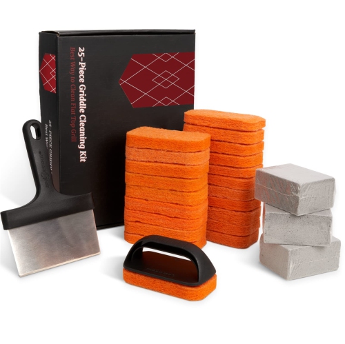 25 Piece Griddle Cleaning Kit for Blackstone, Easy to Clean on Hot or Cold Surfaces, Scraper and Handle Included