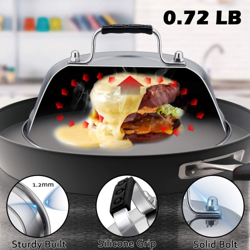 Cheese Melting Domes with Grill Press, 23cm & 30cm Basting Cover, Cast Iron Burger Press Cooking Bacon Meat, Griddle Accessories Kit for Outdoor BBQ