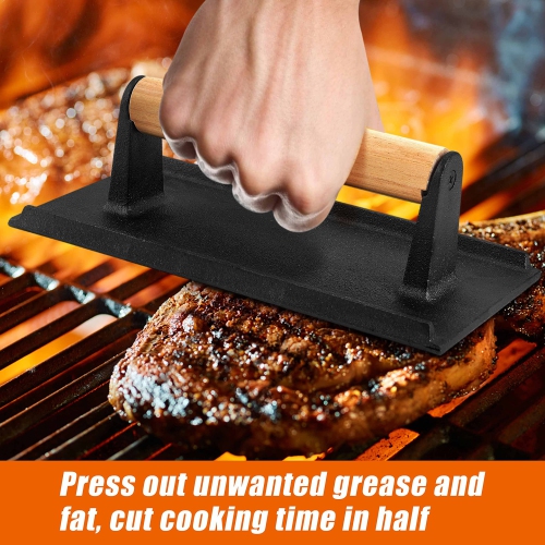 Cheese Melting Domes with Grill Press, 23cm & 30cm Basting Cover, Cast Iron Burger Press Cooking Bacon Meat, Griddle Accessories Kit for Outdoor BBQ