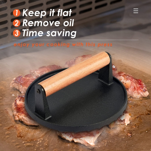 12In Cheese Melting Dome & 7In Cast Iron Grill Press, Stainless Steel Basting Cover with Heavy Duty Burger Bacon Press, Griddle Accessories for