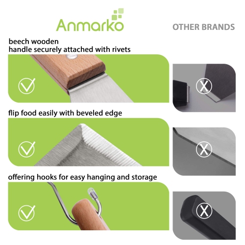 Metal Spatula Set of 6 - Griddle Accessories kit - Grill Flat Spatula Pancake Flipper Hamburger Turner - Metal Utensil Great for BBQ Grill Flat Top