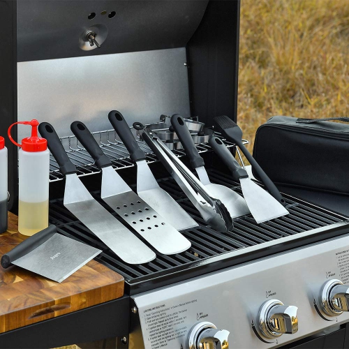 Griddle Accessories Kit-Stainless Steel Griddle Tools Set Including Grill Hibachi Flat Spatula/Griddle Scraper/Flipper Hamburger Turner-Griddle