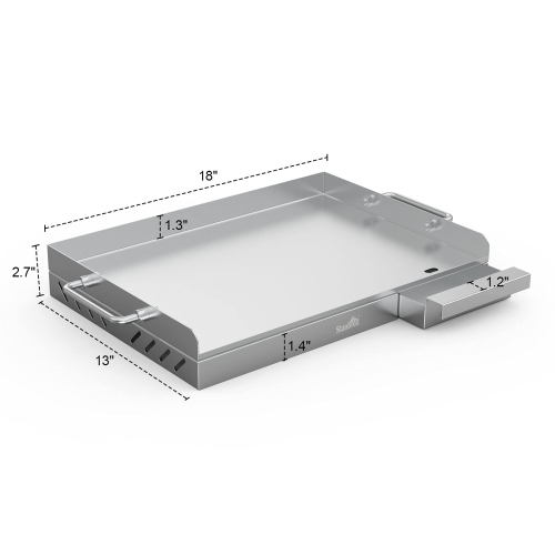 Universal Stainless Steel Grill Griddle with Even Heat Cross Bracing for BBQ Charcoal/Gas Grills, Camping, Tailgating, and Parties 18” x 13”