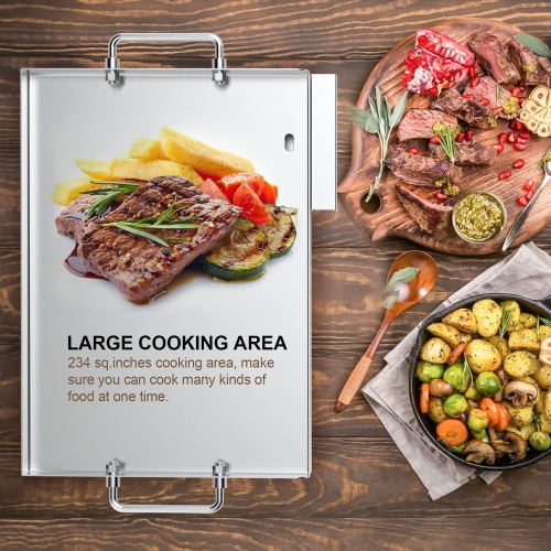 Universal Stainless Steel Grill Griddle with Even Heat Cross Bracing for BBQ Charcoal/Gas Grills, Camping, Tailgating, and Parties 18” x 13”