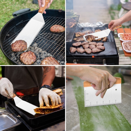 Metal Spatulas Set of 4, Stainless Steel Griddle Spatula Accessories for Flat Top Grill Cast Iron Skillet, Outdoor BBQ Grill Scraper Hamburger Turner