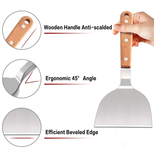 17 PCS Griddle Accessories, Stainless Steel BBQ Grill Accessories Tools with Hamburger Spatula Basting Cover Scraper Tongs, Metal Spatula Set for