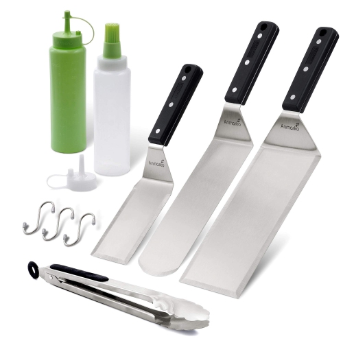 Image 1 of 7.. Metal Spatula Set of 6 - Griddle Accessories kit - Grill Flat Spatula Pancake Flipper Hamburger Turner - Metal Utensil Great for BBQ Grill Flat Top
