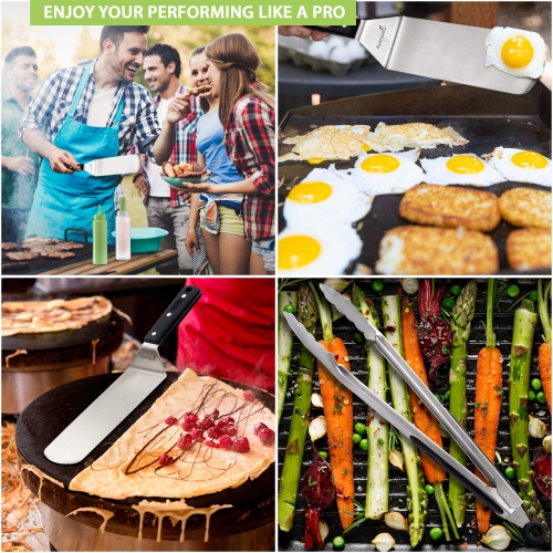 Metal Spatula Set of 6 - Griddle Accessories kit - Grill Flat Spatula Pancake Flipper Hamburger Turner - Metal Utensil Great for BBQ Grill Flat Top