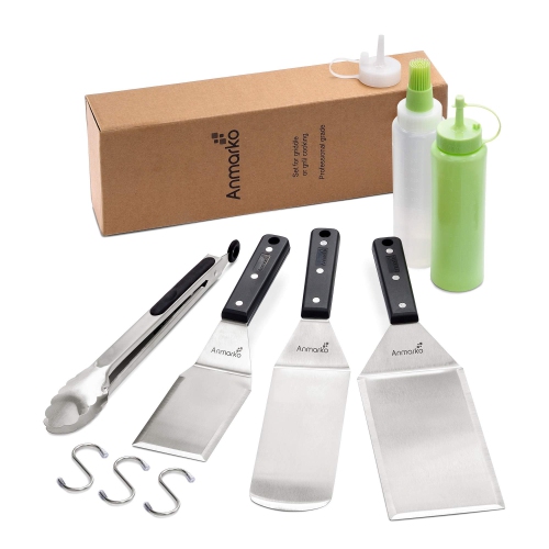 Metal Spatula Set of 6 - Griddle Accessories kit - Grill Flat Spatula Pancake Flipper Hamburger Turner - Metal Utensil Great for BBQ Grill Flat Top