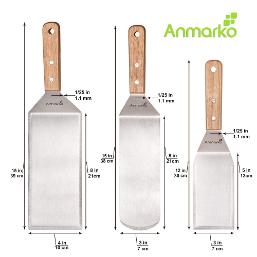 Professional Spatula Set - Stainless Steel Pancake Turner and Griddle Scraper 4x8 inch Oversized Hamburger Turner Great for Griddle BBQ Grill and