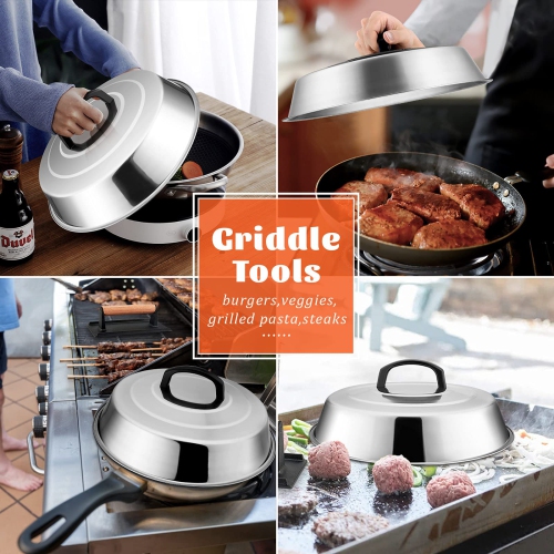 Cheese Melting Dome Set of 2, 12 Inch Round Basting Cover Metal Steam Cover, Stainless Steel Griddle Accessories for Flat Top Grill/Outdoor