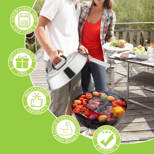 Cheese Melting Dome Set of 2, 12 Inch Round Basting Cover Metal Steam Cover, Stainless Steel Griddle Accessories for Flat Top Grill/Outdoor