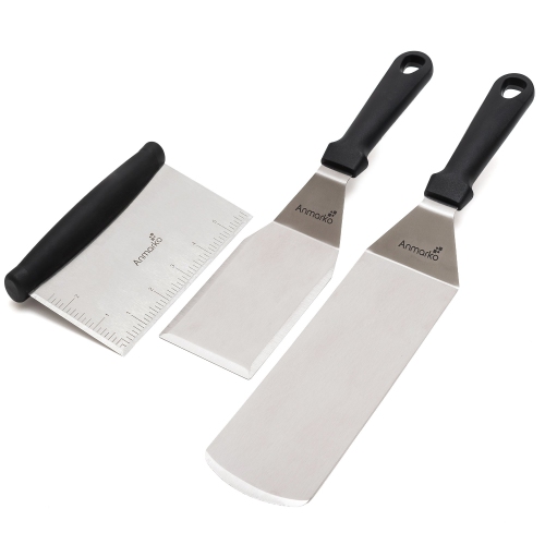 Ensemble professionnel de spatule en acier inoxydable – spatule à crêpes –  spatule à hamburger et grattoir à plaque – ustensile en métal idéal pour le  barbecue à dessus plat – qualité
