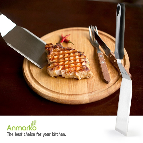 Ensemble professionnel de spatule en acier inoxydable – spatule à crêpes – spatule à hamburger et grattoir à plaque – ustensile en métal idéal pour