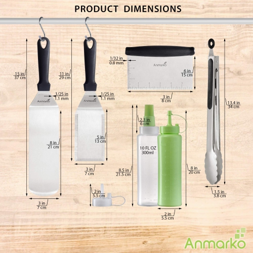 Metal Spatula Set Stainless Steel and Scraper - Professional Chef Griddle Spatulas Set of 6 - Heavy Duty Accessories Great for Cast Iron BBQ Flat Top