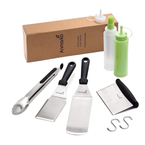 Metal Spatula Set Stainless Steel and Scraper - Professional Chef Griddle Spatulas Set of 6 - Heavy Duty Accessories Great for Cast Iron BBQ Flat Top