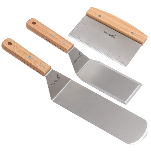 Professional Griddle Spatula Set - Stainless Steel Metal Spatula and Griddle Scraper - Heavy Spatula Griddle Accessories Great for Cast Iron Griddle