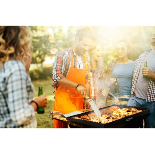 Set of 4 BBQ Grill Accessories Tool Kit - Stainless Steel Griddle Spatula Scraper Tools and Cast Iron Grill Press for Flat Tops, Griddles, Grills,