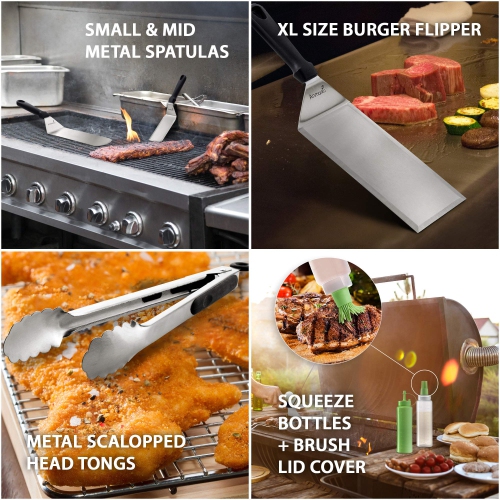 Metal Spatula Set of 6 - Griddle Accessories kit - Grill Flat Spatula Pancake Flipper Hamburger Turner - Metal Utensil Great for BBQ Grill Flat Top