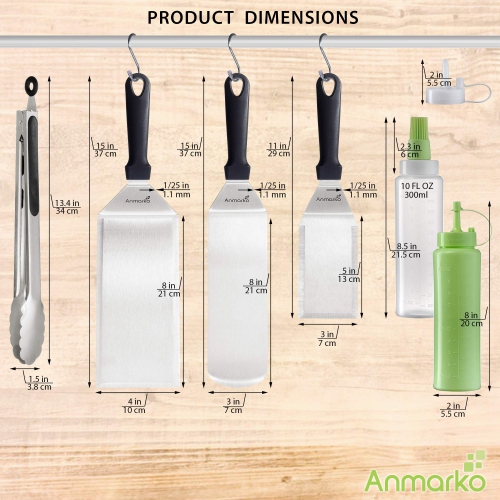 Metal Spatula Set of 6 - Griddle Accessories kit - Grill Flat Spatula Pancake Flipper Hamburger Turner - Metal Utensil Great for BBQ Grill Flat Top