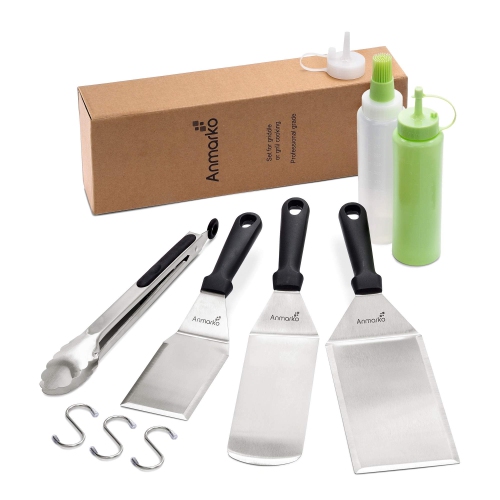 Metal Spatula Set of 6 - Griddle Accessories kit - Grill Flat Spatula Pancake Flipper Hamburger Turner - Metal Utensil Great for BBQ Grill Flat Top