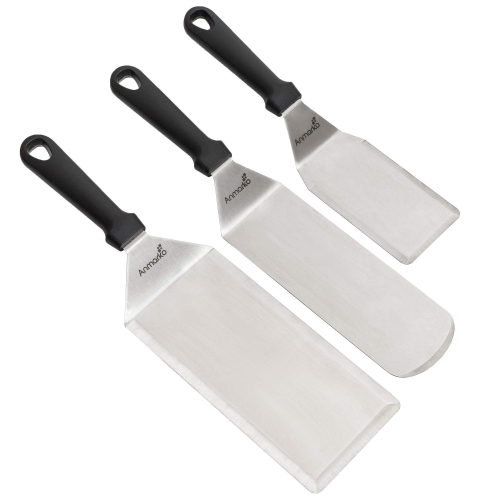 Professional Griddle Spatula Set - Stainless Steel Metal Spatula and Griddle Scraper - Heavy Spatula Griddle Accessories Great for Cast Iron Griddle