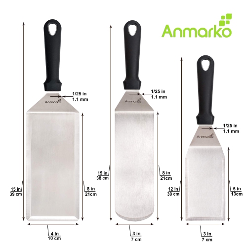 Professional Griddle Spatula Set - Stainless Steel Metal Spatula and Griddle Scraper - Heavy Spatula Griddle Accessories Great for Cast Iron Griddle