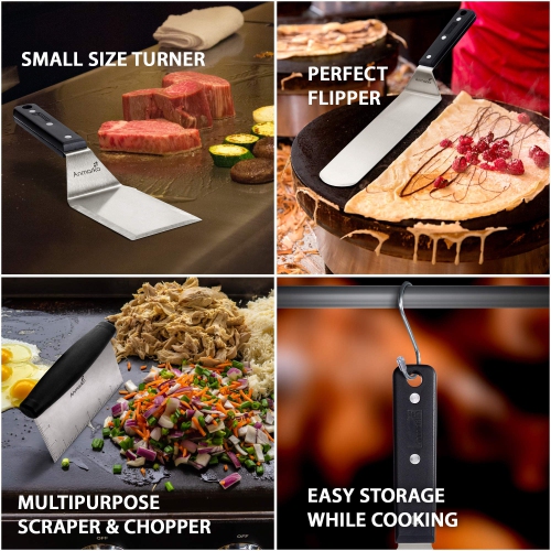 Metal Spatula Stainless Steel Scraper - Professional Chef Griddle Spatulas Set of 3 - Heavy Duty Accessories Great for Cast Iron BBQ Flat Top Grill