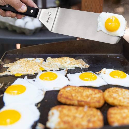 Metal Spatula Stainless Steel Scraper - Professional Chef Griddle Spatulas Set of 3 - Heavy Duty Accessories Great for Cast Iron BBQ Flat Top Grill