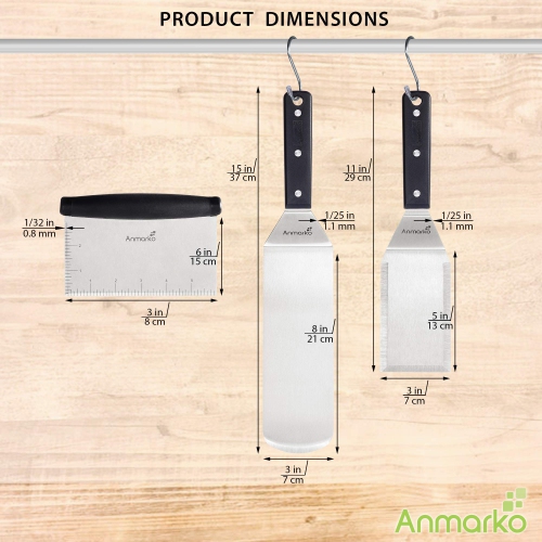 Metal Spatula Stainless Steel Scraper - Professional Chef Griddle Spatulas Set of 3 - Heavy Duty Accessories Great for Cast Iron BBQ Flat Top Grill