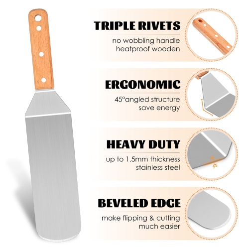 Griddle Accessories Set of 10, Stainless Steel Griddle Tools Kit for Flat Top Teppanyaki BBQ Cooking Camping, 12” Melting Dome Metal Spatulas