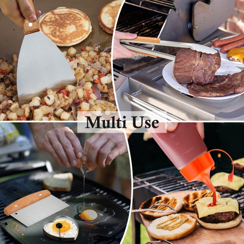 Griddle Accessories Set of 10, Stainless Steel Griddle Tools Kit for Flat Top Teppanyaki BBQ Cooking Camping, 12” Melting Dome Metal Spatulas