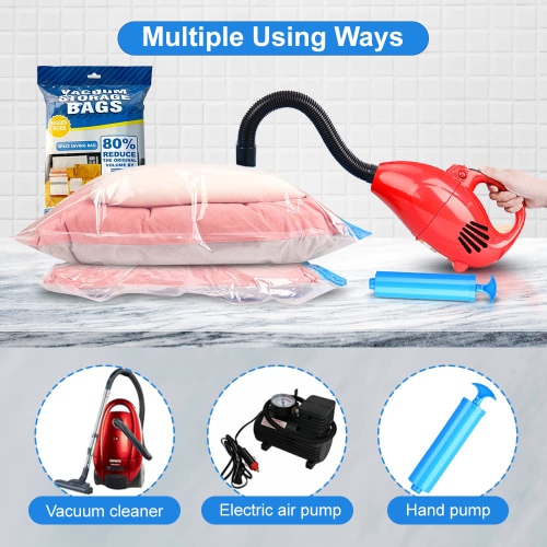 Sacs de rangement sous vide avec pompe manuelle, 8 grands sacs réutilisables de compression, sacs à vêtements scellants sous vide pour vêtements,