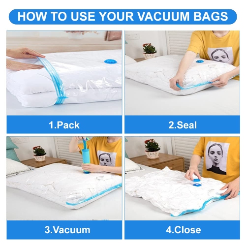 Sacs de rangement sous vide avec pompe manuelle, 8 grands sacs réutilisables de compression, sacs à vêtements scellants sous vide pour vêtements,