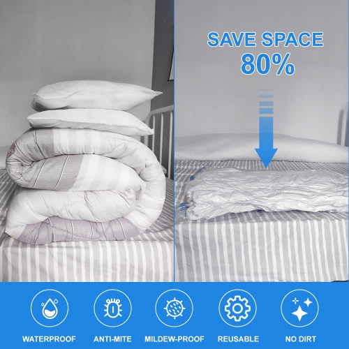 Sacs de rangement sous vide avec pompe manuelle, 8 grands sacs réutilisables de compression, sacs à vêtements scellants sous vide pour vêtements,