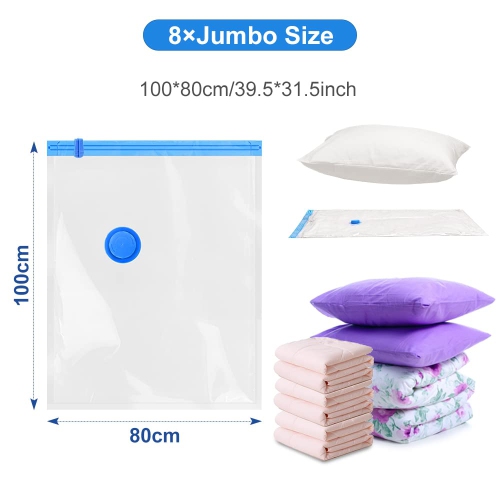 Sacs de rangement sous vide avec pompe manuelle, 8 grands sacs réutilisables de compression, sacs à vêtements scellants sous vide pour vêtements,