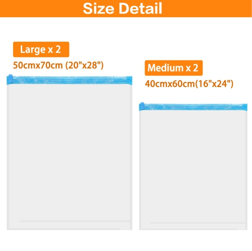 Vacuum Storage Bags, Set of 4 Space Saver Bags Vacuum Sealer Bags, Saves 80% of Storage Space, Double-zip Seal Roll-Up Compression Bags for Travel,