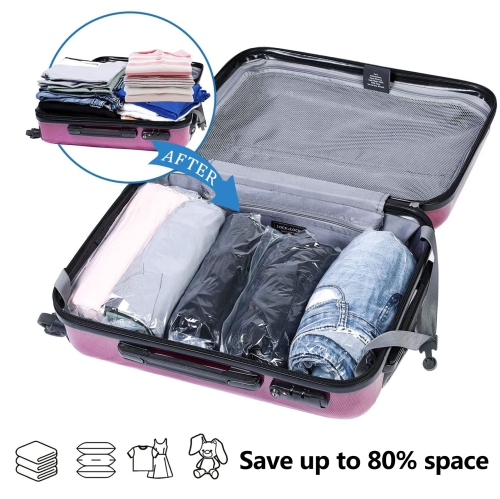 Vacuum Storage Bags, Set of 4 Space Saver Bags Vacuum Sealer Bags, Saves 80% of Storage Space, Double-zip Seal Roll-Up Compression Bags for Travel,