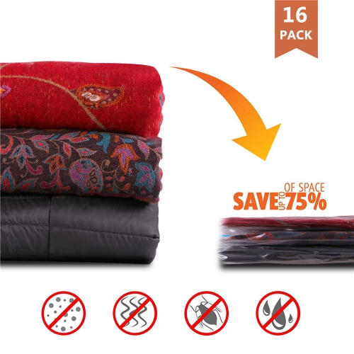 Bags -Pack of 16 Bags. Roll-Up Compression Storage, No Vacuum Pump Needed, Save 75% Luggage Space, Perfect for Travel/Camping/Home Storage