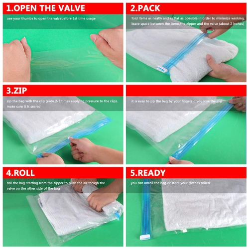 Bags -Pack of 16 Bags. Roll-Up Compression Storage, No Vacuum Pump Needed, Save 75% Luggage Space, Perfect for Travel/Camping/Home Storage