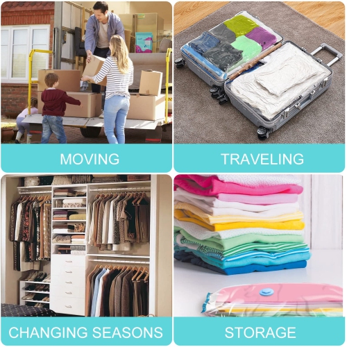 Vacuum Storage Bags for Clothes 6 Pack, Vacuum Sealer Bags Clothing , Space Saver Vacuum Storage Bags for Clothes Storage, Hand Pump Included