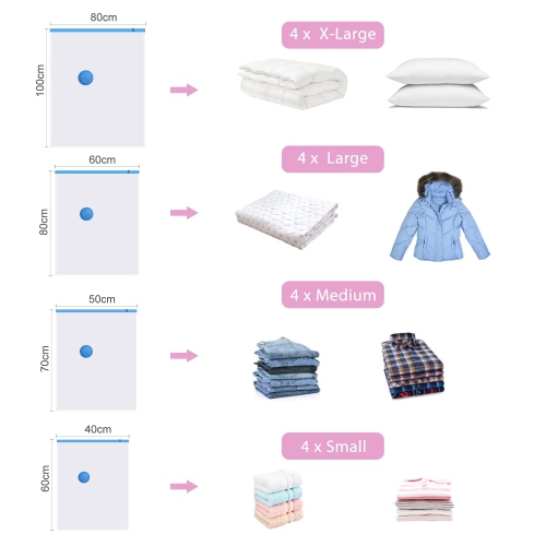 Vacuum Storage Bags for Clothes 16 Pack, Vacuum Sealer Bags Clothing , Space Saver Vacuum Storage Bags for Clothes Storage, Hand Pump Included