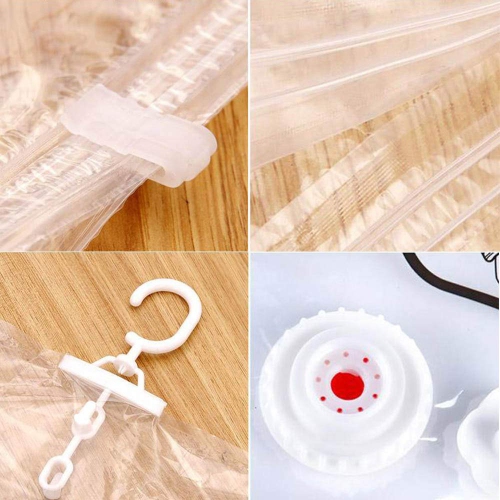 Vacuum Storage Bag 4 Pack Vacuum Seal Space Saver Bags Clear Bags for Clothes with Hook, Vacuum Compression Bag Closet Organizer with 2 Cascading