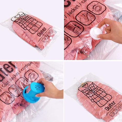 Vacuum Storage Bag 4 Pack Vacuum Seal Space Saver Bags Clear Bags for Clothes with Hook, Vacuum Compression Bag Closet Organizer with 2 Cascading