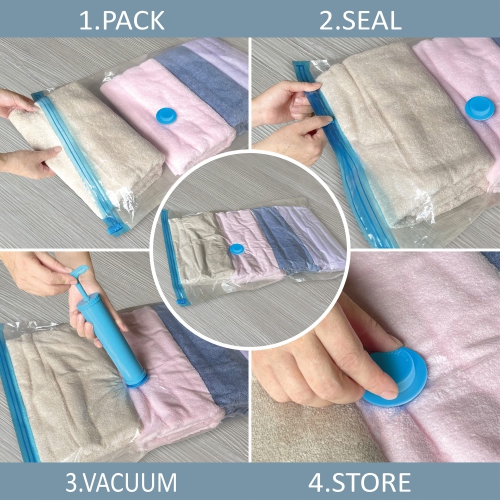 Vacuum Storage Bags, 10 Large Space Saver Bags Vacuum Seal Bags with Pump, Space Bags, Vacuum Sealer Bags for Clothes, Comforters, Blankets, Bedding