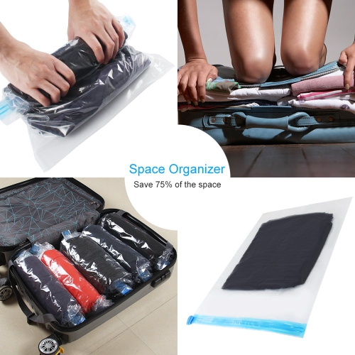 10Pack Travel Space Saver Bags, Reusable Vacuum Travel Storage Bag, Saves 75% of Storage Space, Roll-Up Compression, No Need for Vacuum Machine Or