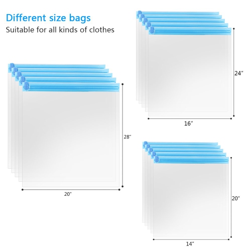 10Pack Travel Space Saver Bags, Reusable Vacuum Travel Storage Bag, Saves 75% of Storage Space, Roll-Up Compression, No Need for Vacuum Machine Or