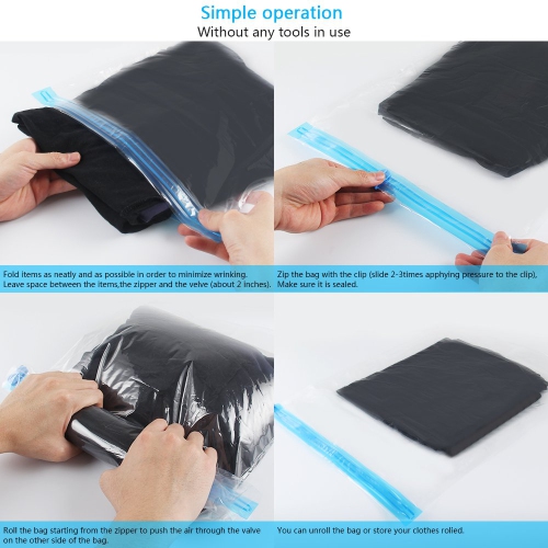 10Pack Travel Space Saver Bags, Reusable Vacuum Travel Storage Bag, Saves 75% of Storage Space, Roll-Up Compression, No Need for Vacuum Machine Or