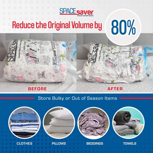 Premium Vacuum Storage Bags, Lifetime Replacement Guarantee, Works with Any Vacuum Cleaner, 80% More Storage Space! Free Hand-Pump for Travel!